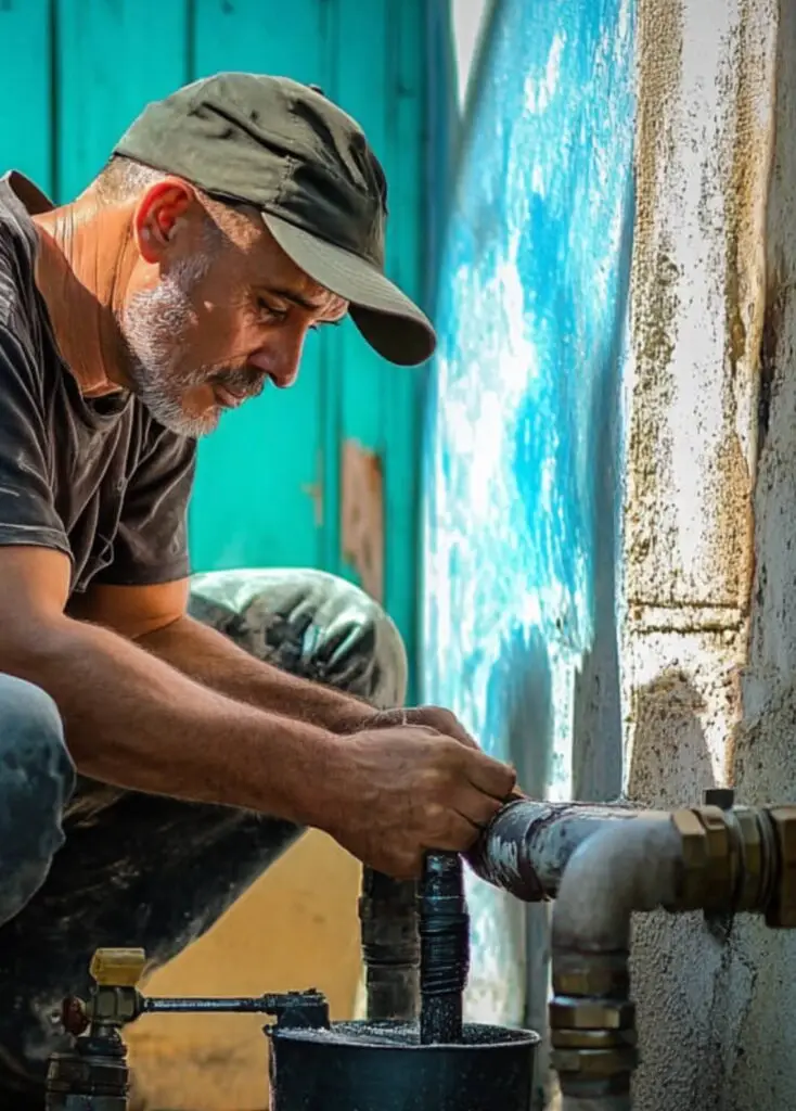 Plumber Working with Pipes